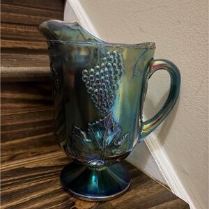 VTG 70s Original Indiana Glass Blue Carnival Glass with Harvest Grape Design